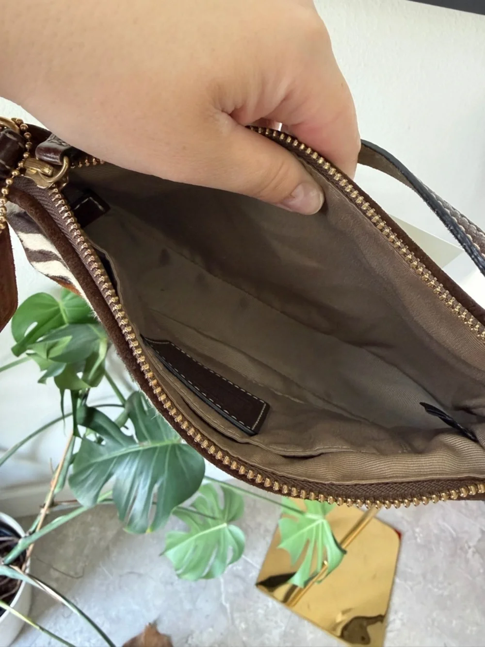 🦓 RARE Vintage Y2K Coach Zebra Calf Hair & Brown Suede Demi Shoulder Bag 🦓
